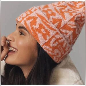 Cozy Orange Patterned Knit Beanie - Women's Winter Hat